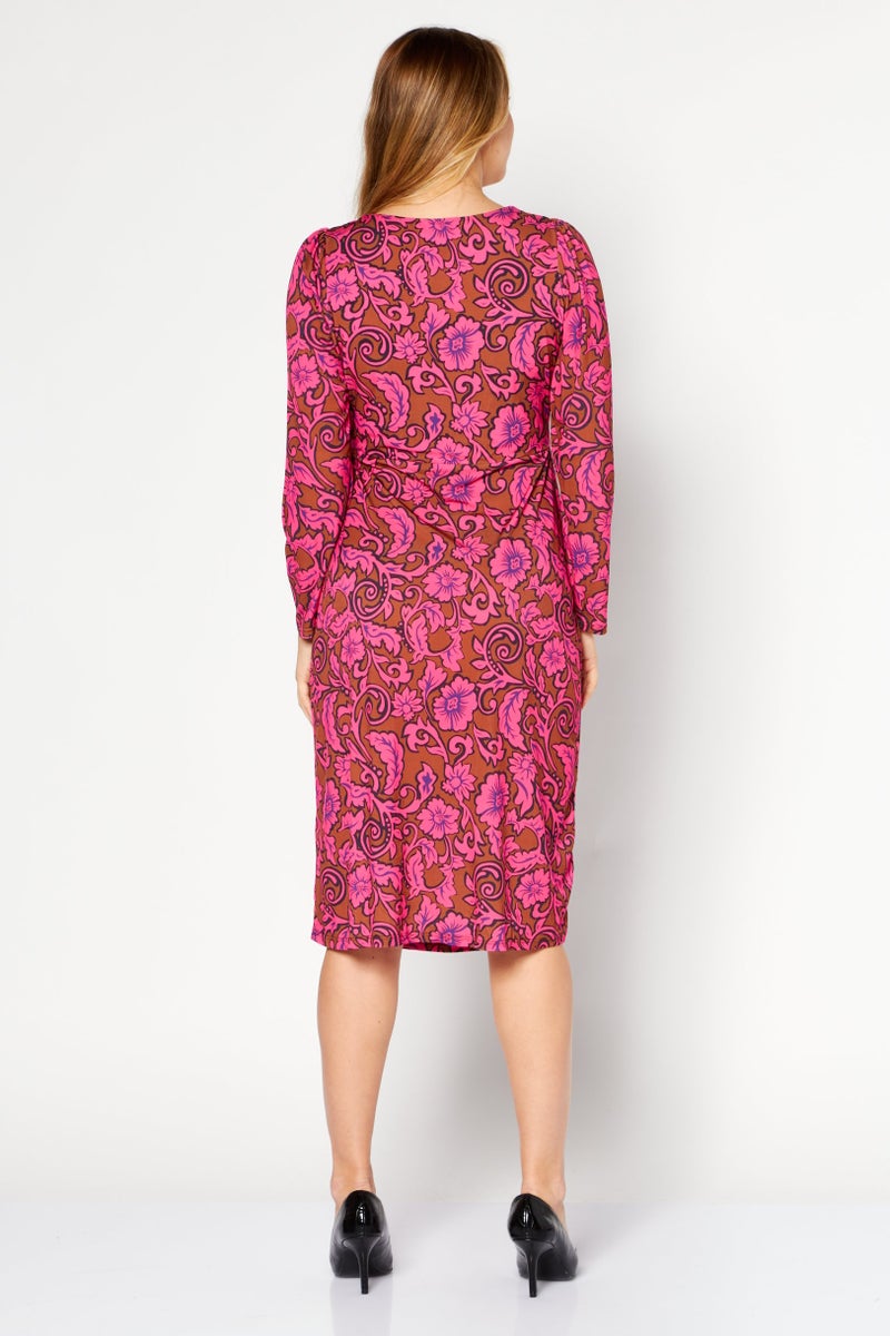 RIVER ISLAND فستان ميدي مزخرف بالورود للنساء، مجموعة وردية - Image 2